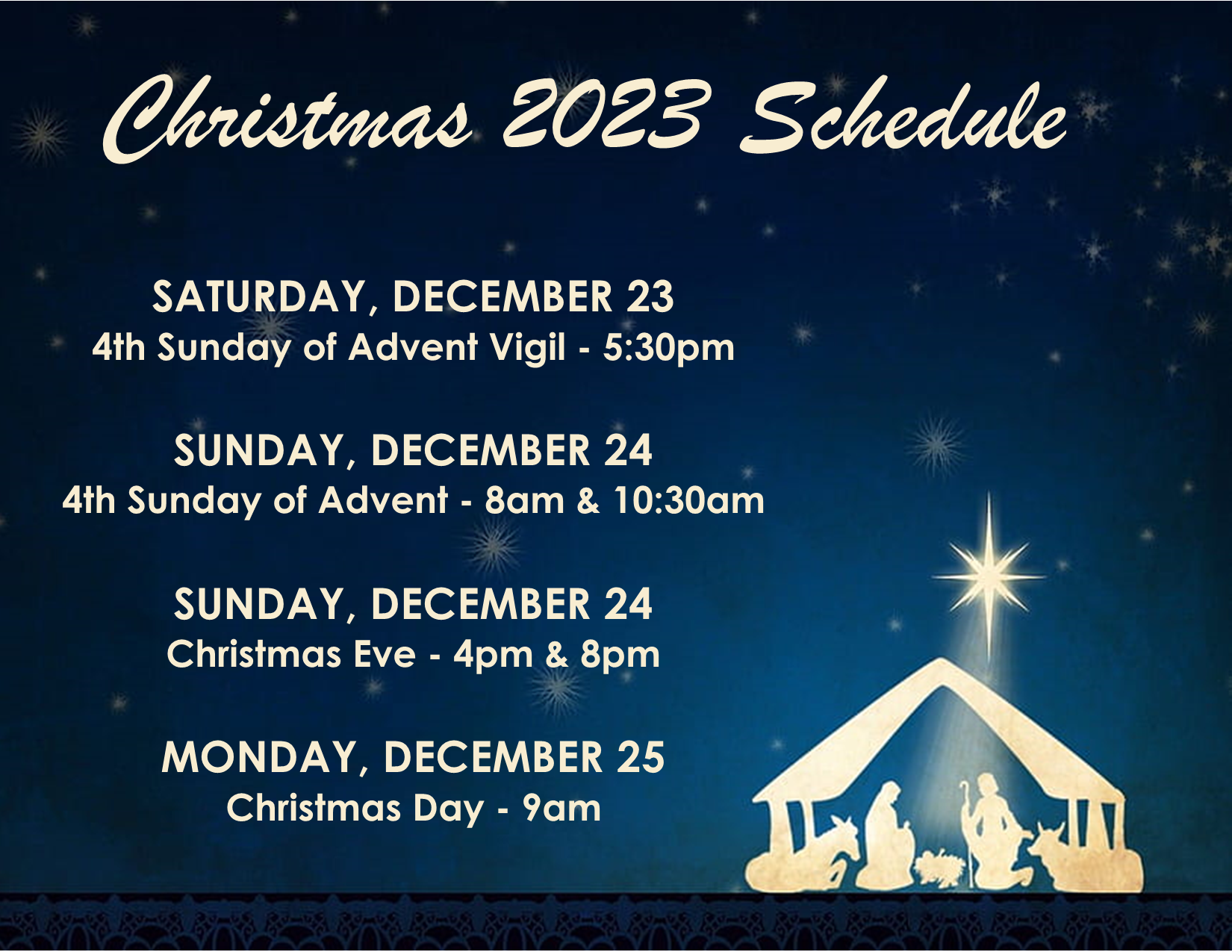 Christmas 2023 Schedule St Will Catholic Church